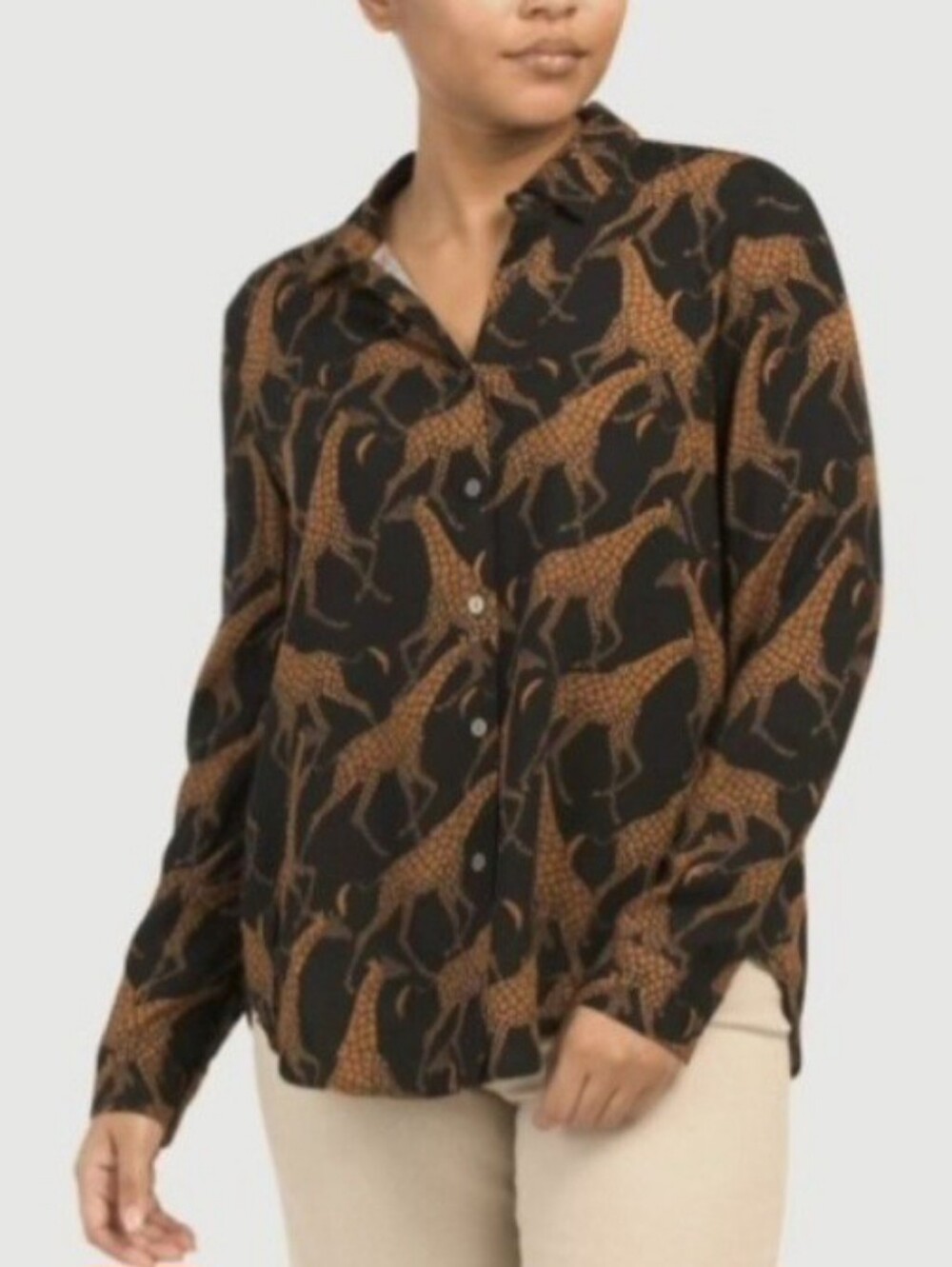 Jane+ Delancey Giraffe Print Down Blouse- Size M